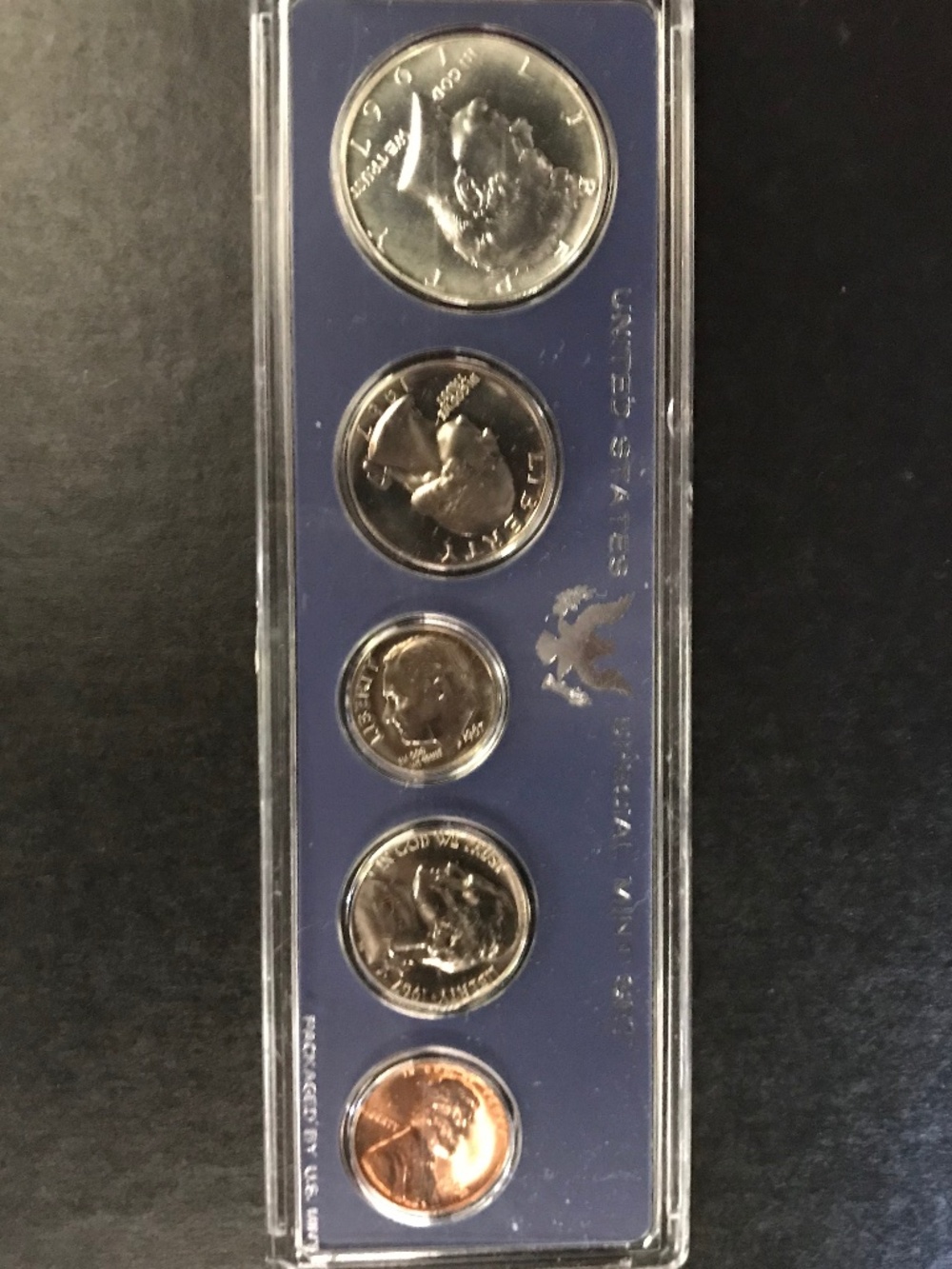 1967 US Special Mint Set, Encased 5 Coins, Orig. Box, 40% Silver JFK Half Dollar